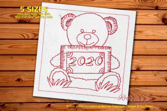 Bear Holding 2020 New Year Redwork Embroidery Review