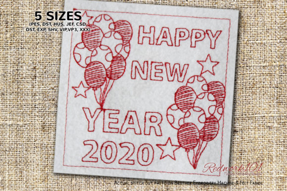 Happy New Year 2020 Balloons Redwork Design Review