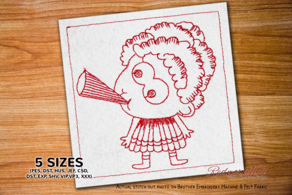 Little Girl Hooting with Horn Redwork Embroidery Review