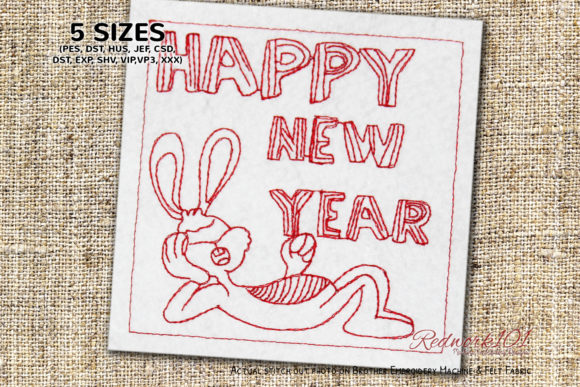 The Joyful Review of a New Year Bunny Redwork Design